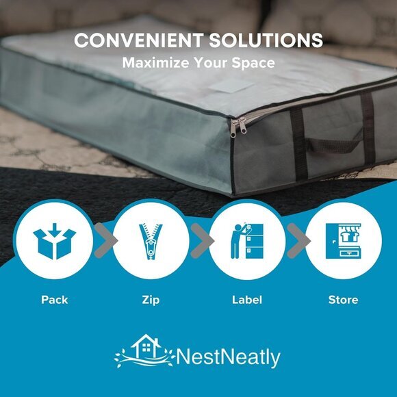 SmartCube Under Bed Storage‎ Bags - 3 Pack Large 39" x 18" x 6" Gray Container - Picture 3 of 8